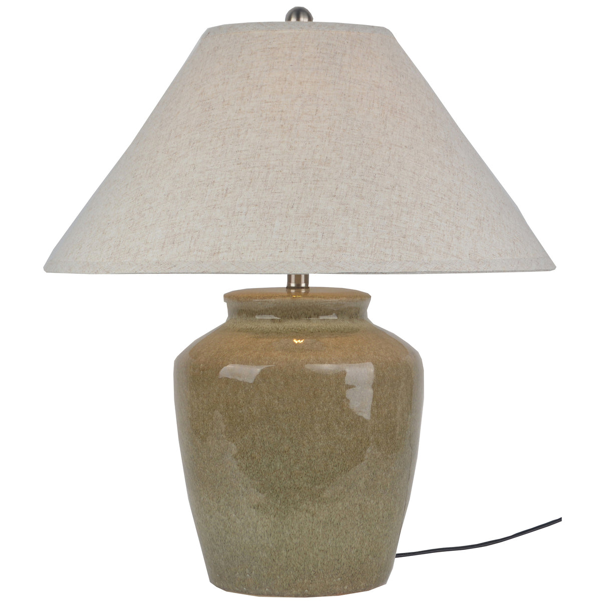 Mottura Ceramic Table Lamp With Edged Linen Shade - GREEN