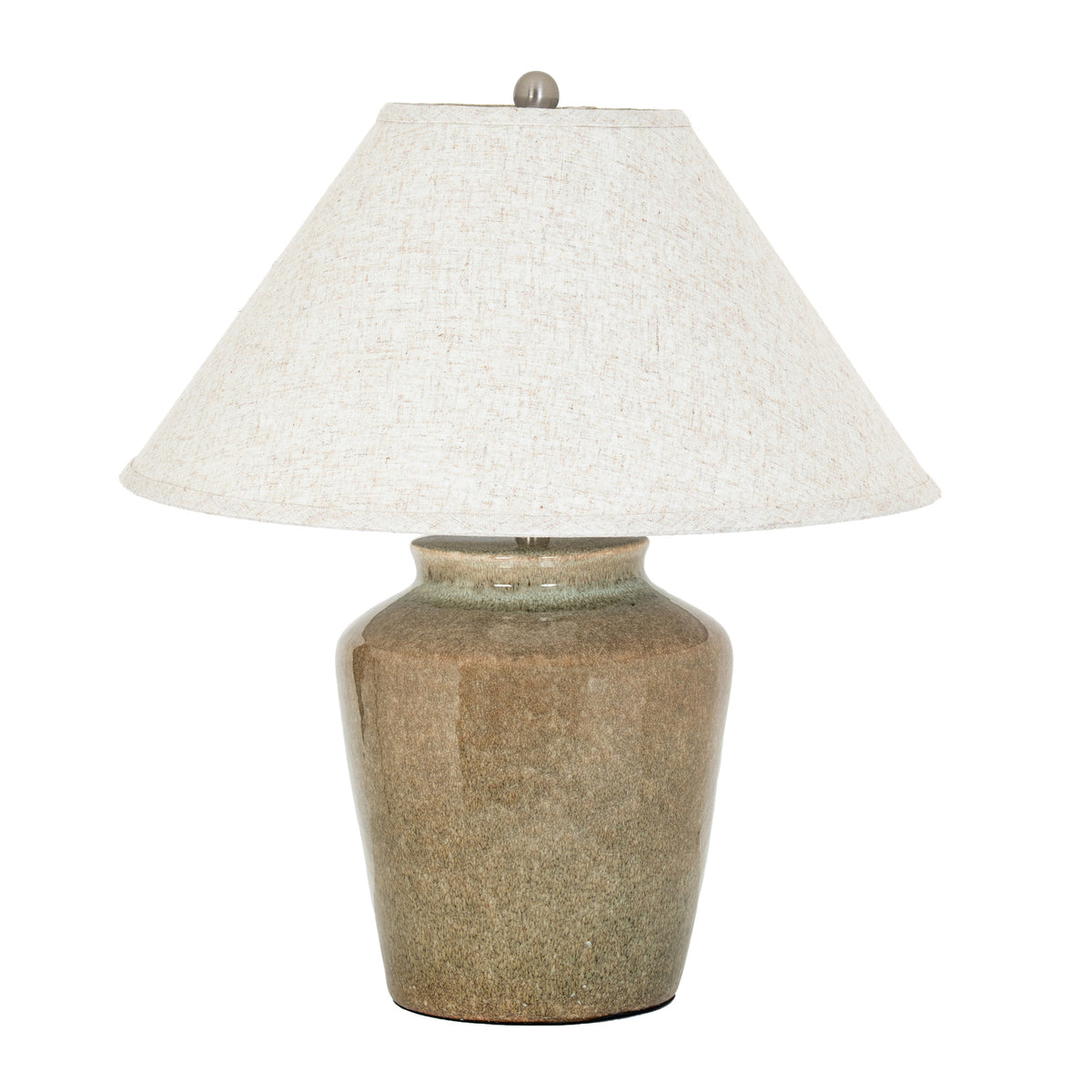 Mottura Ceramic Table Lamp With Edged Linen Shade - GREEN