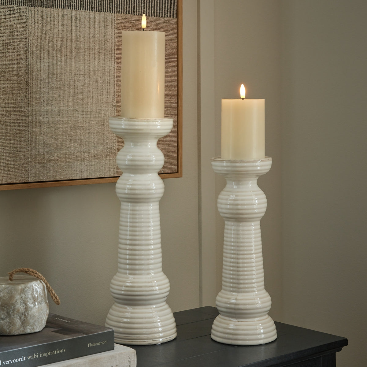 Sile Large Pillar Candle Holder - WHITE