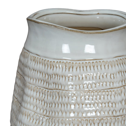 Tava Wide Hewn Vase - WHITE