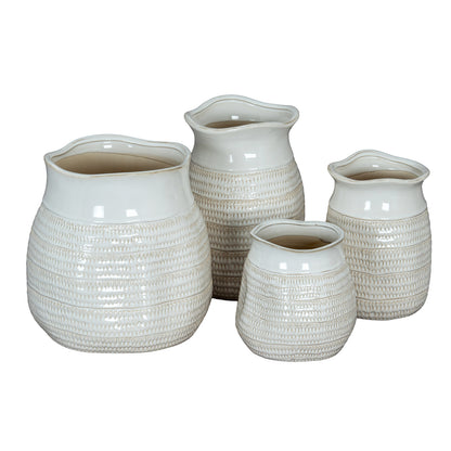 Tava Wide Hewn Vase - WHITE