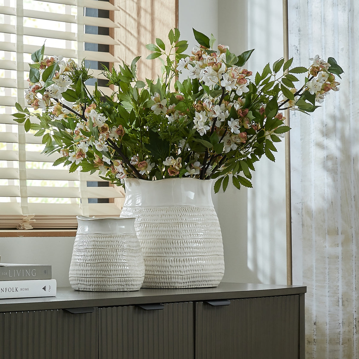 Tava Wide Hewn Vase - WHITE