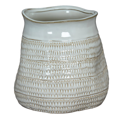 Tava Wide Hewn Vase - WHITE