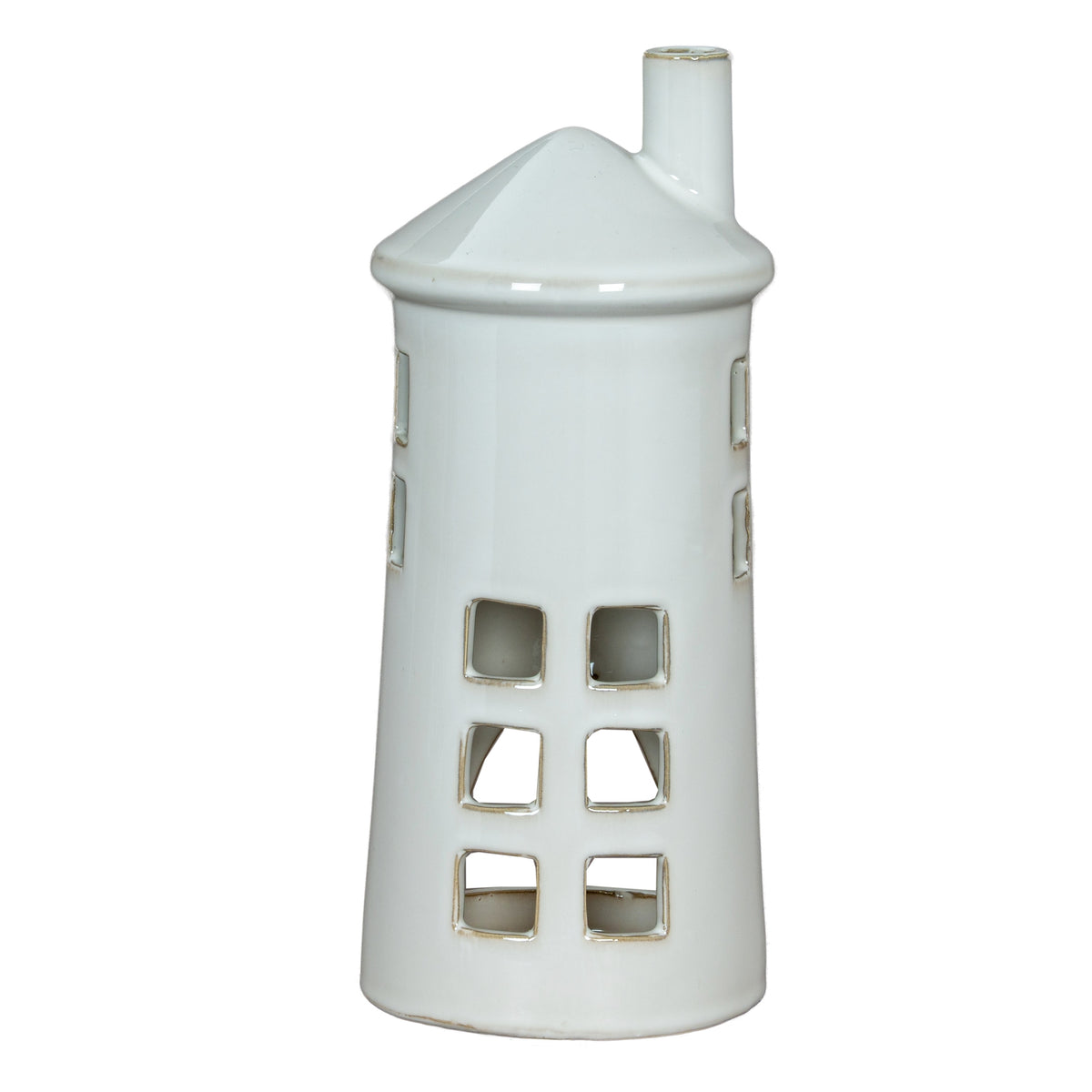 Rhea Large Lighthouse Tealight Holder - WHITE
