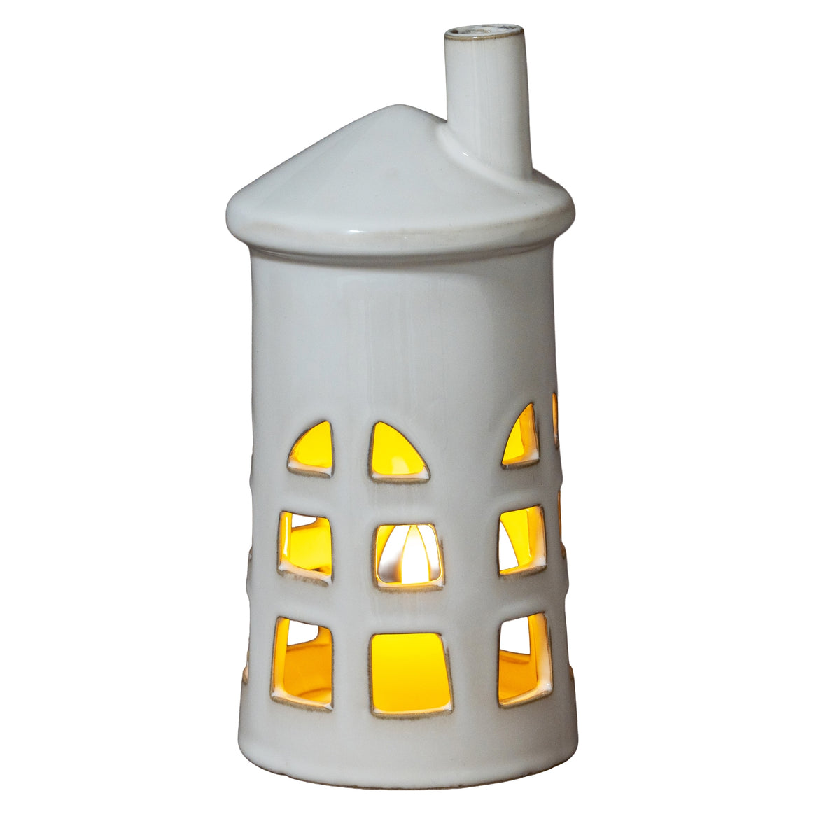 Rhea Medium Lighthouse Tealight Holder - WHITE