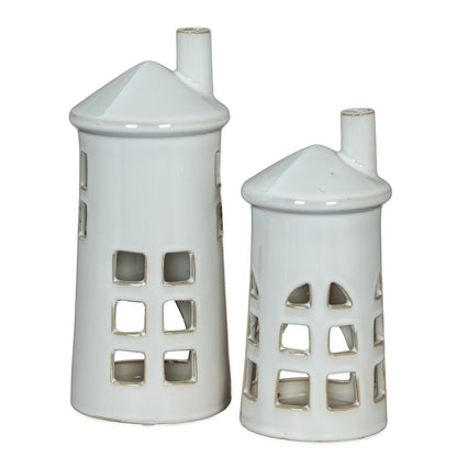 Rhea Medium Lighthouse Tealight Holder - WHITE