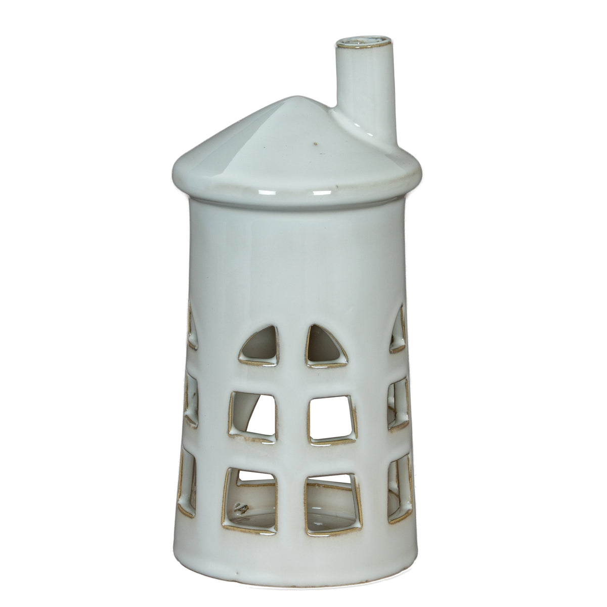 Rhea Medium Lighthouse Tealight Holder - WHITE