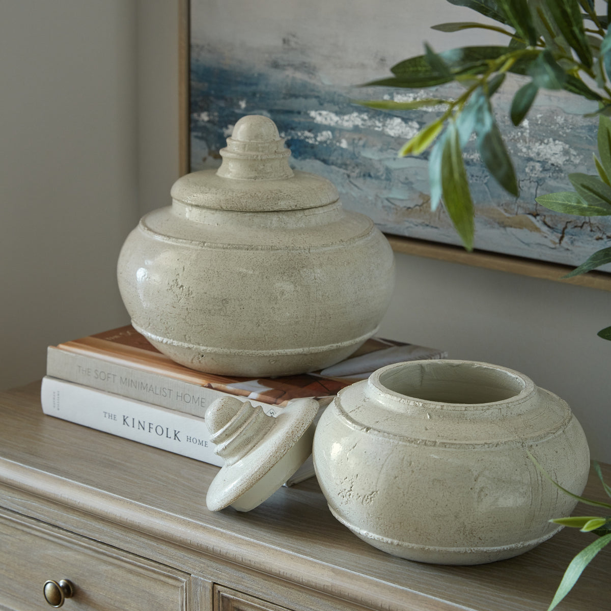 Tarn Collection Medium Pot With Lid - WHITE