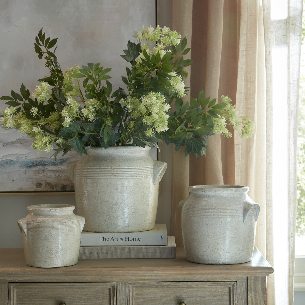 Tarn Collection Large Pot With Handles - WHITE