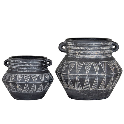 Etched Collection Tall Pot With Handle - BLACK