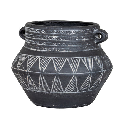 Etched Collection Pot With Handle - BLACK