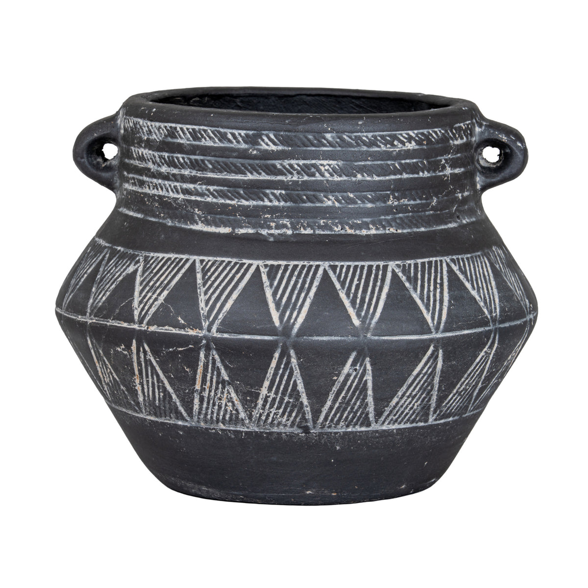 Etched Collection Pot With Handle - BLACK