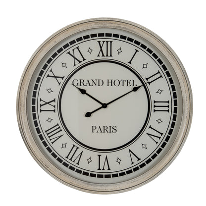 Hotel Paris Large Grey Clock With Glass - WHITE