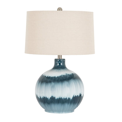 Ocean Shadows Table Lamp With Linen Shade - BLUE