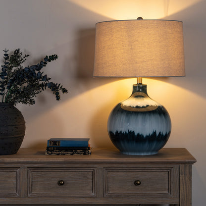 Ocean Shadows Table Lamp With Linen Shade - BLUE
