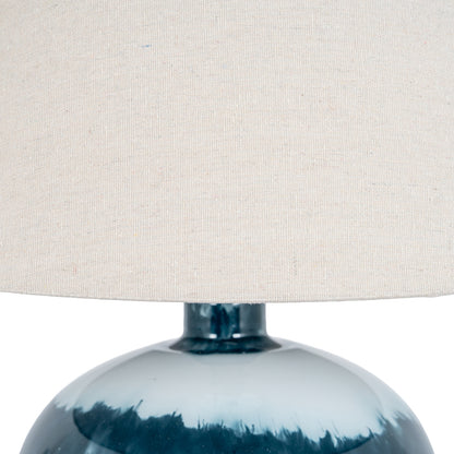 Ocean Shadows Squat Table Lamp With Linen Shade - BLUE