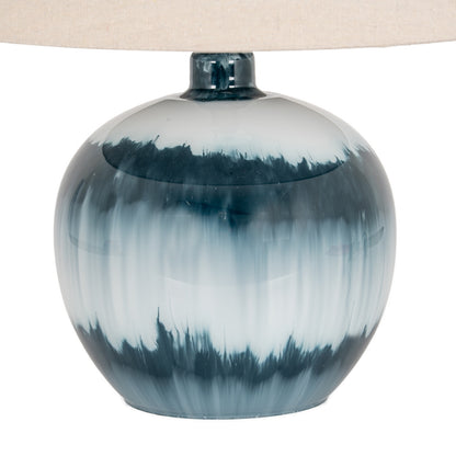 Ocean Shadows Squat Table Lamp With Linen Shade - BLUE