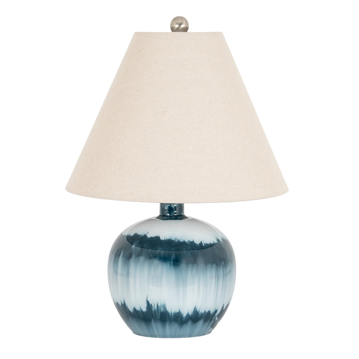 Ocean Shadows Squat Table Lamp With Linen Shade - BLUE