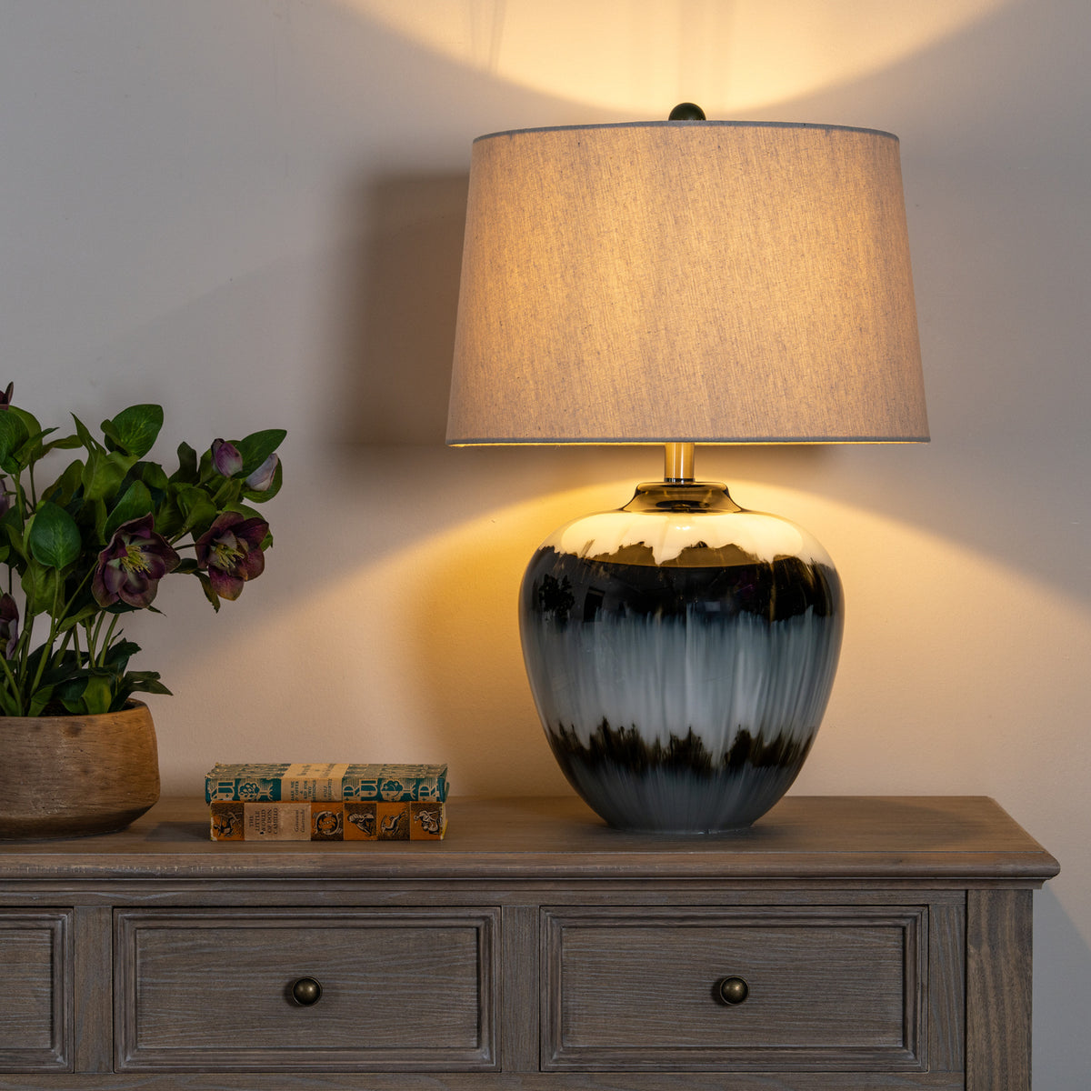 Midnight Shadows Table Lamp With Linen Shade - BLACK