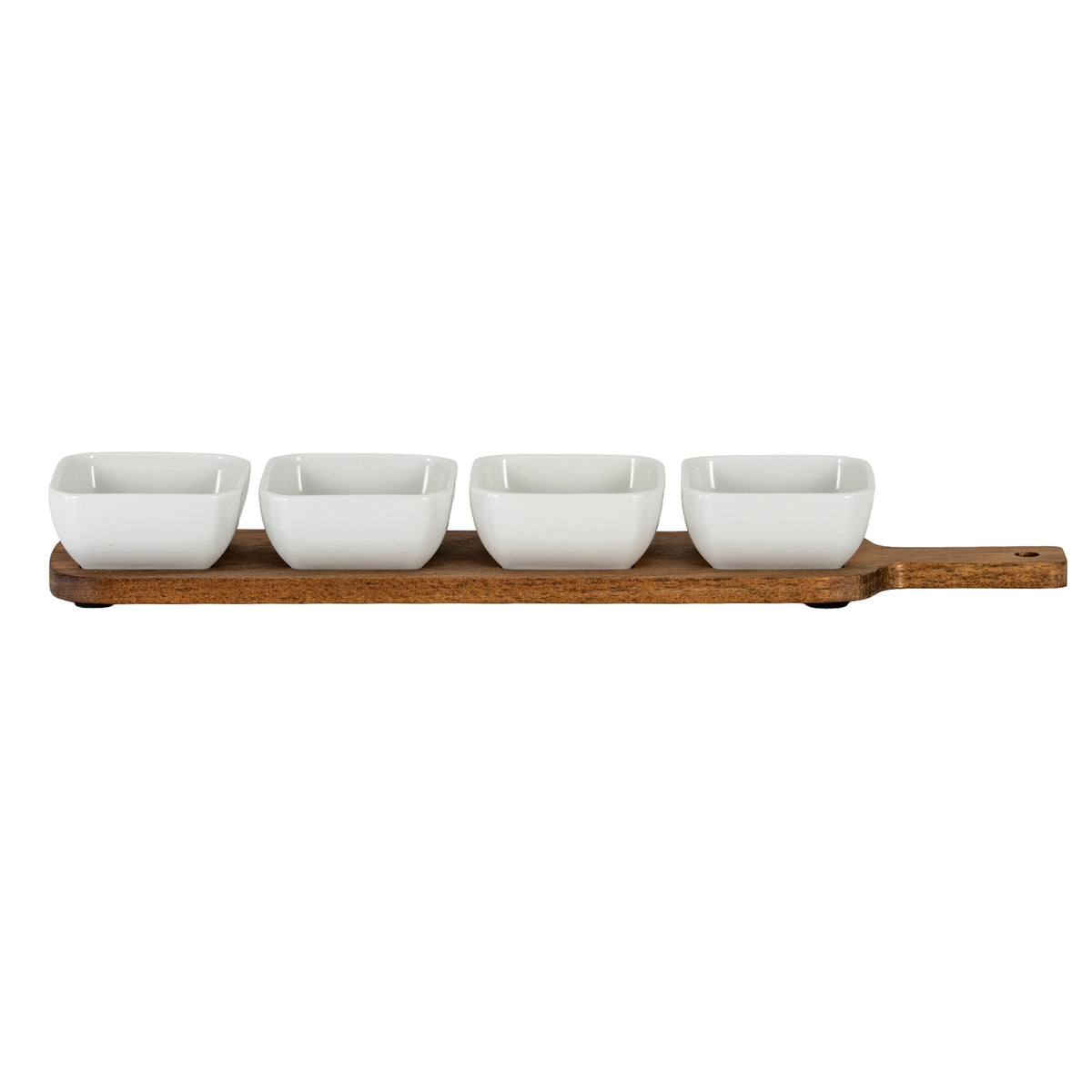 Acacia Serving Board including Four Ceramic Serving Bowls - BROWN