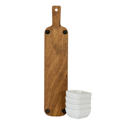 Acacia Serving Board including Four Ceramic Serving Bowls - BROWN
