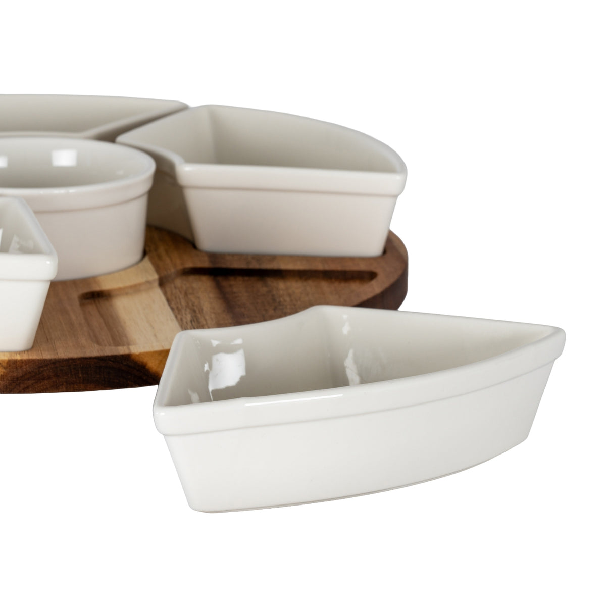 Acacia Lazy Susan including Ceramic Serving Bowls - BROWN