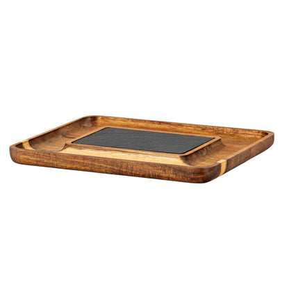 Acacia Serving Tray with Slate - BROWN