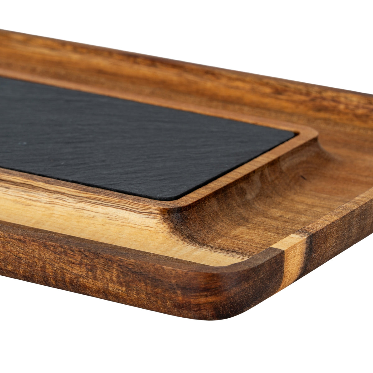 Acacia Serving Tray with Slate - BROWN