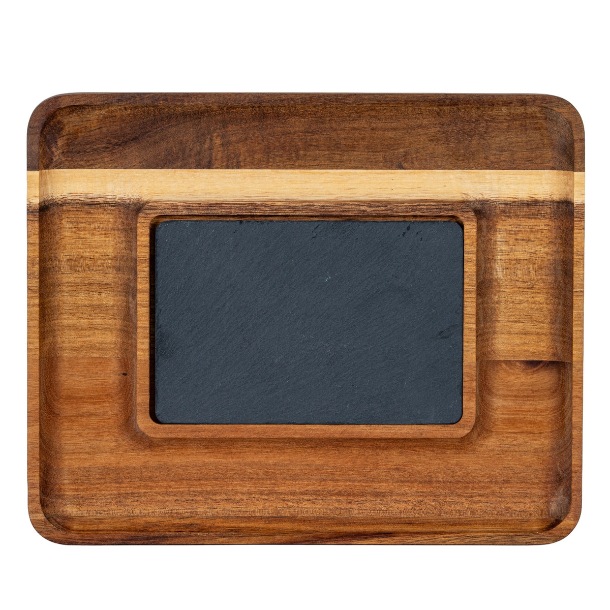 Acacia Serving Tray with Slate - BROWN