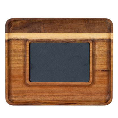 Acacia Serving Tray with Slate - BROWN