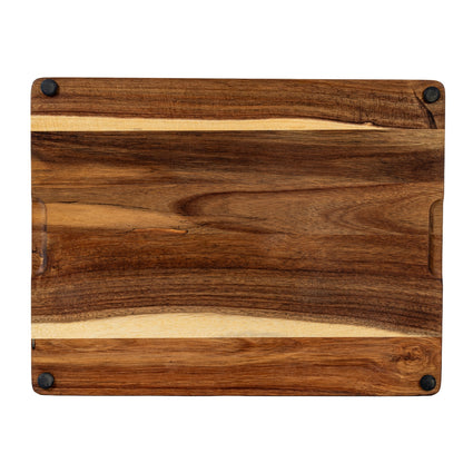 Acacia Cheese Board Set With Grey Ceramic Bowls and Cutlery - BROWN