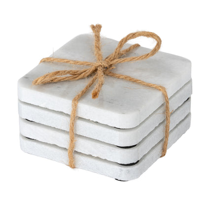 Set of Four Square Marble Coasters - WHITE