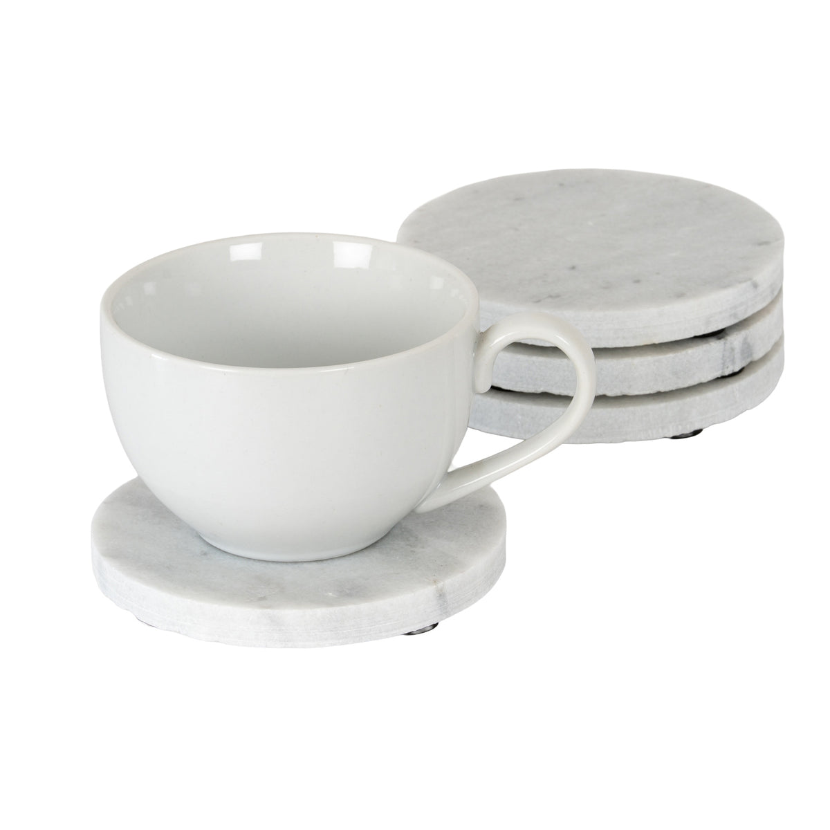 Set of Four Round Marble Coasters - WHITE