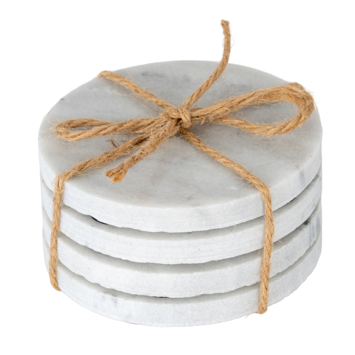 Set of Four Round Marble Coasters - WHITE