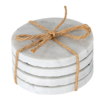 Set of Four Round Marble Coasters - WHITE