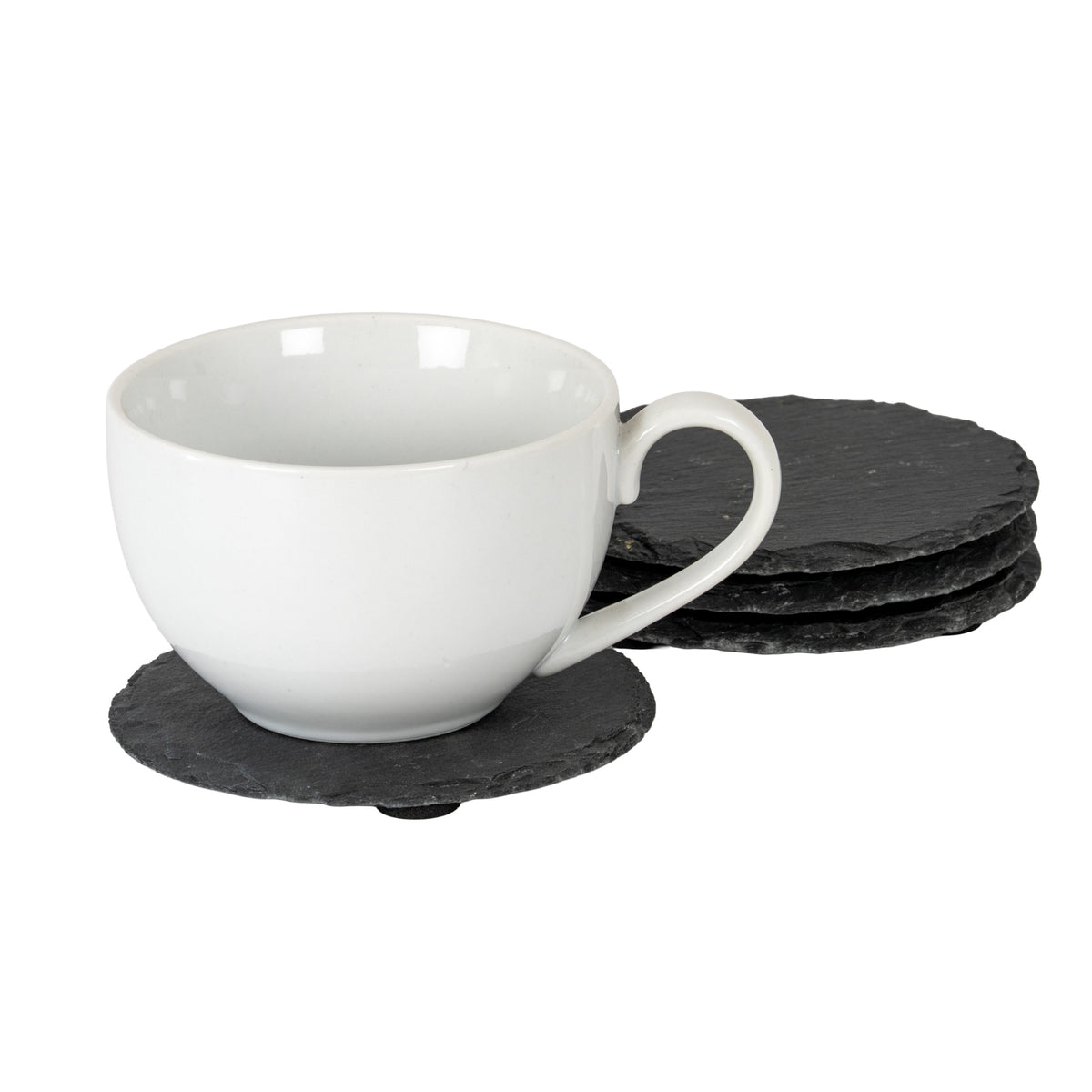 Set of Four Round Slate Coasters - BLACK