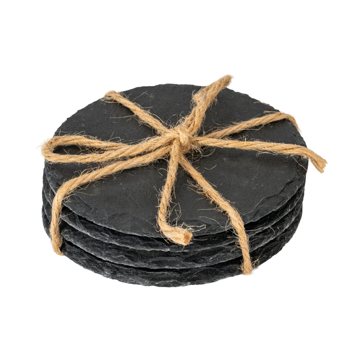 Set of Four Round Slate Coasters - BLACK