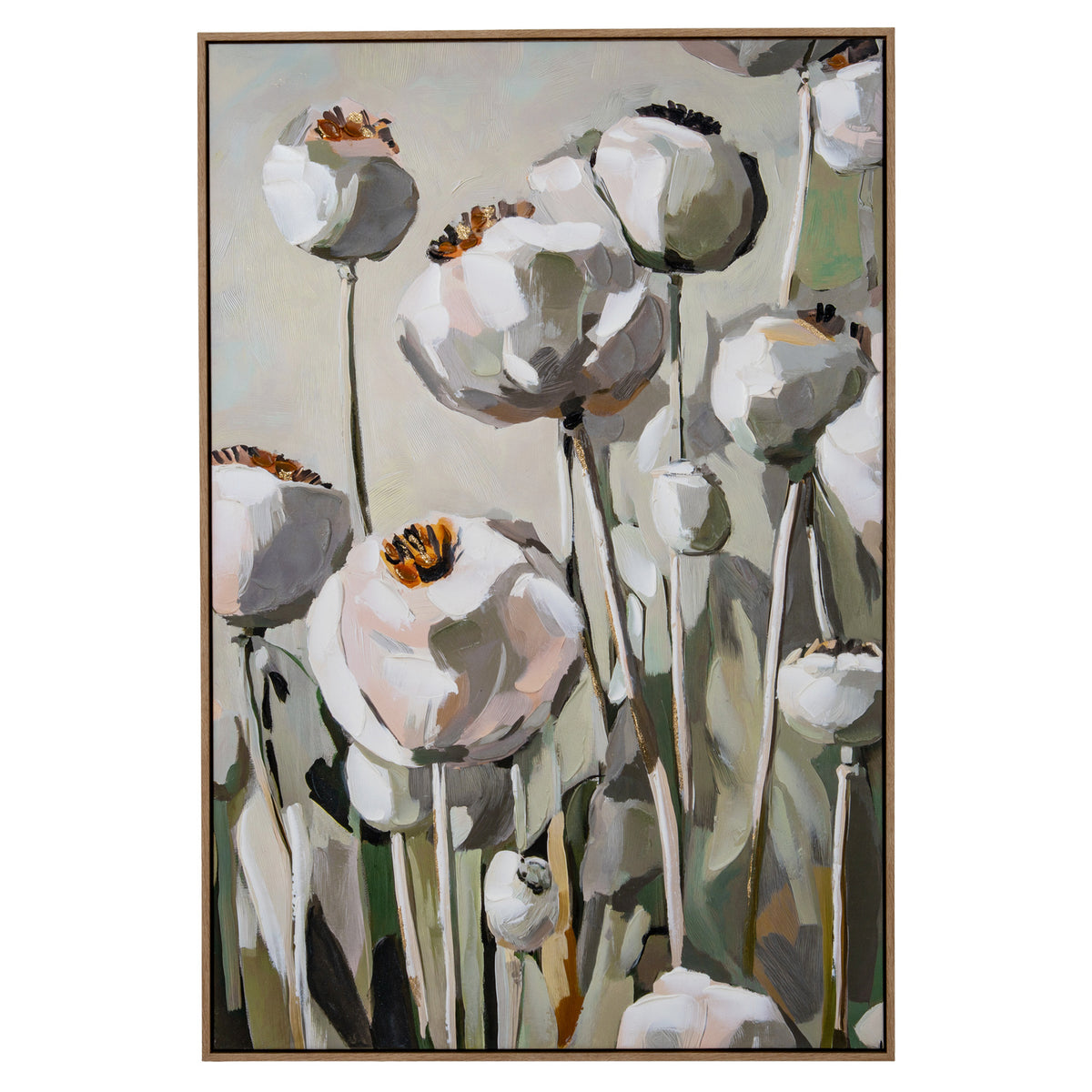 Poppy Heads Hand Painted Canvas in Frame - MULTI-COLOURED