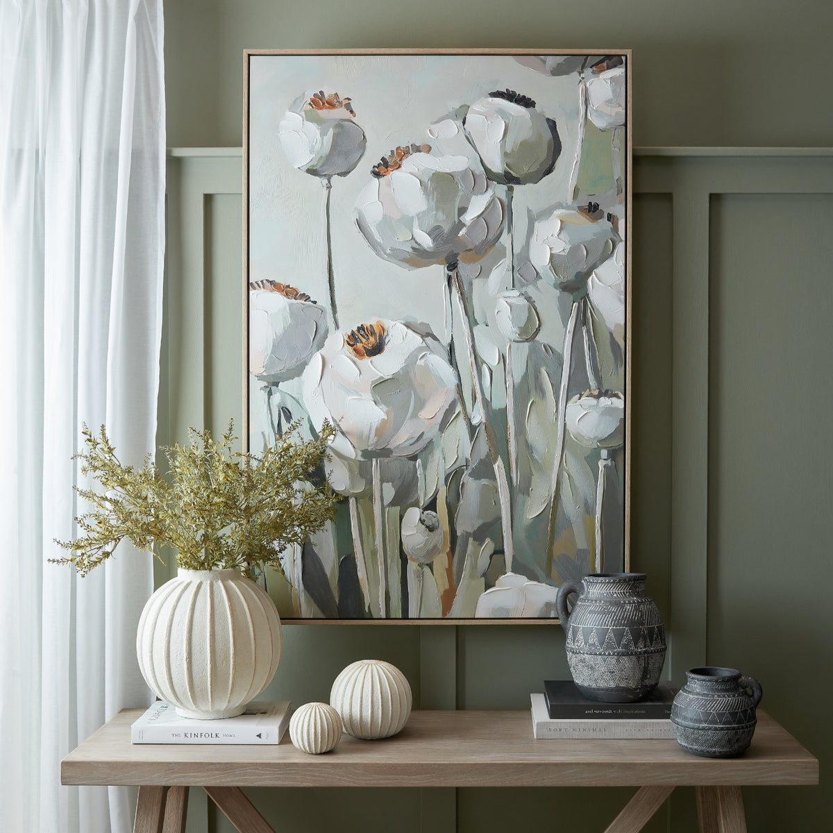 Poppy Heads Hand Painted Canvas in Frame - MULTI-COLOURED