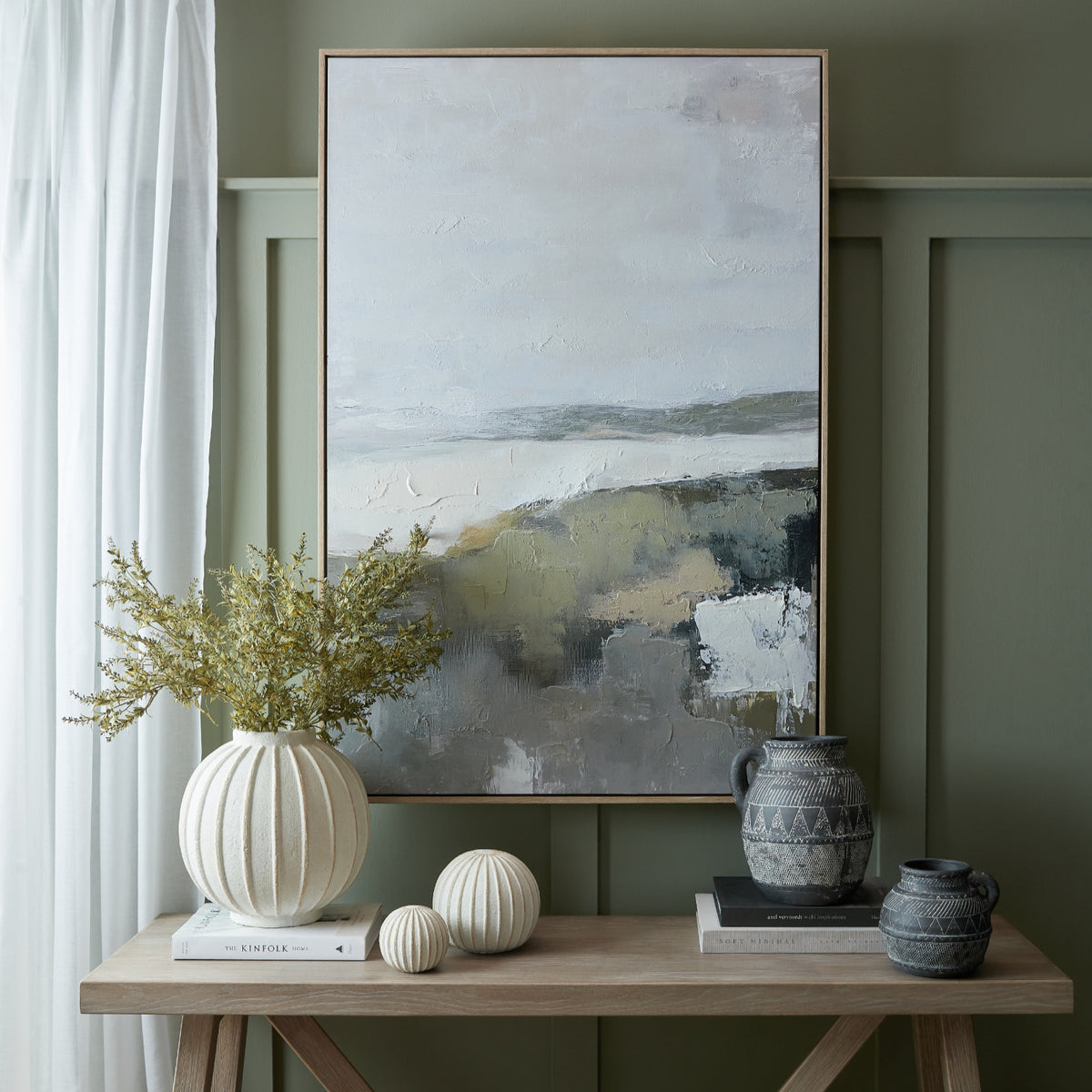 Hillside View Hand Painted Canvas in Frame - MULTI-COLOURED