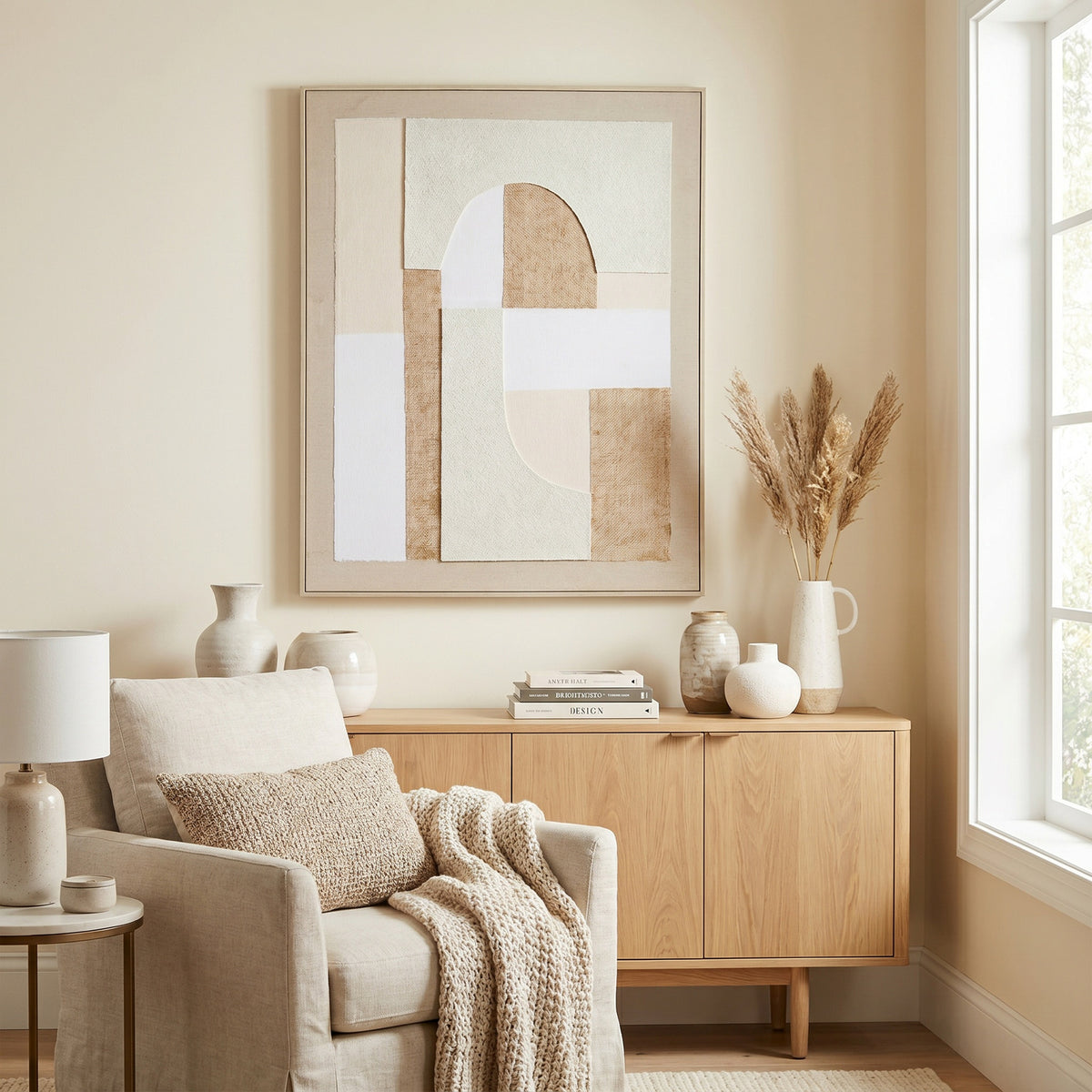 Portina Linen Textured Canvas in Frame - BEIGE