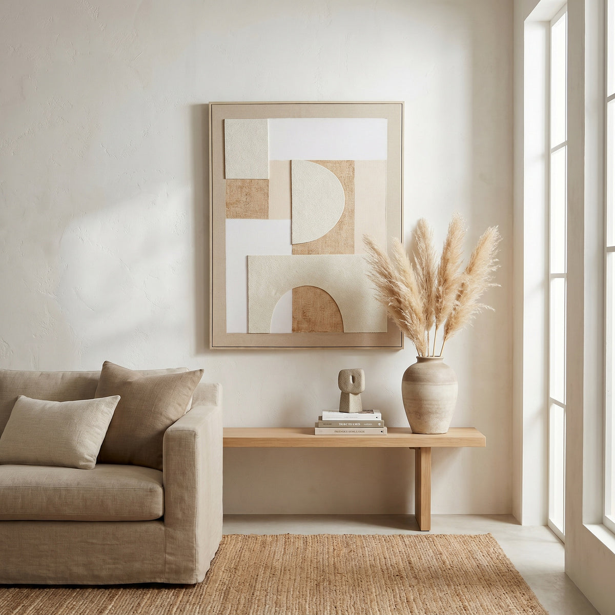 Lumera Linen Textured Canvas in Frame - BEIGE