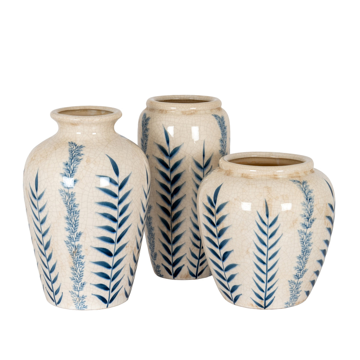 Large Blue Flora Tall Olpe Vase - WHITE