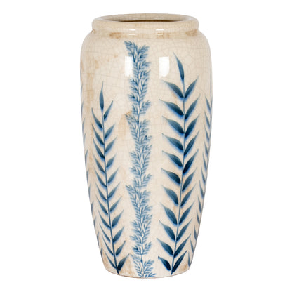 Large Blue Flora Tall Olpe Vase - WHITE