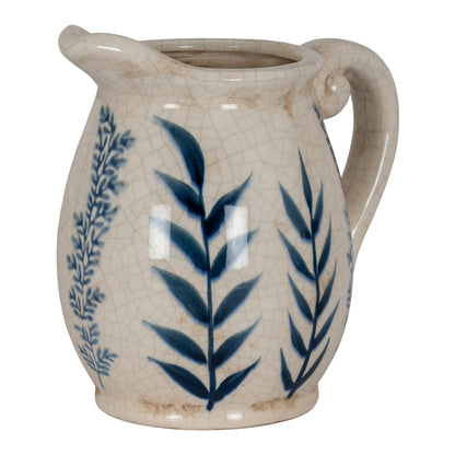 Small Blue Flora Olpe Jug Vase - WHITE