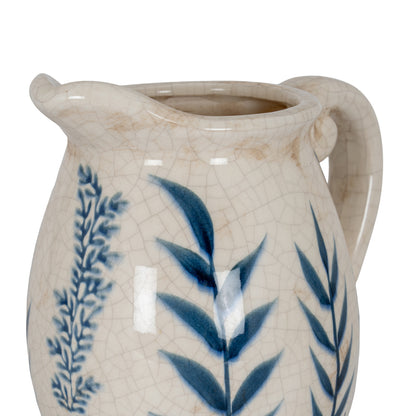 Small Blue Flora Olpe Jug Vase - WHITE