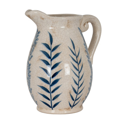 Large Blue Flora Olpe Jug Vase - WHITE