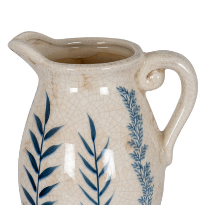 Large Blue Flora Olpe Jug Vase - WHITE