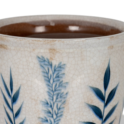 Small Blue Flora Planter Pot - WHITE