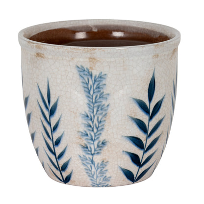 Small Blue Flora Planter Pot - WHITE